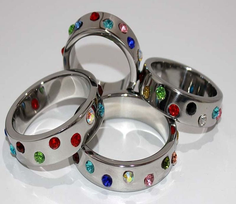 Wide Band Jewel Encrusted Steel Cock Ring - - Cock Rings