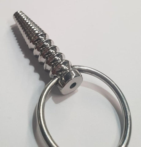Ribbed Metal Penis Plug With O-Ring by Hell's Couture - Penis Plugs