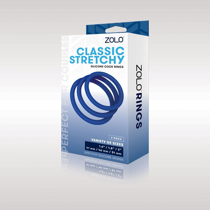 Zolo Classic Stretchy Silicone Cock Ring 3-Pack - - Stretchy Cock Rings