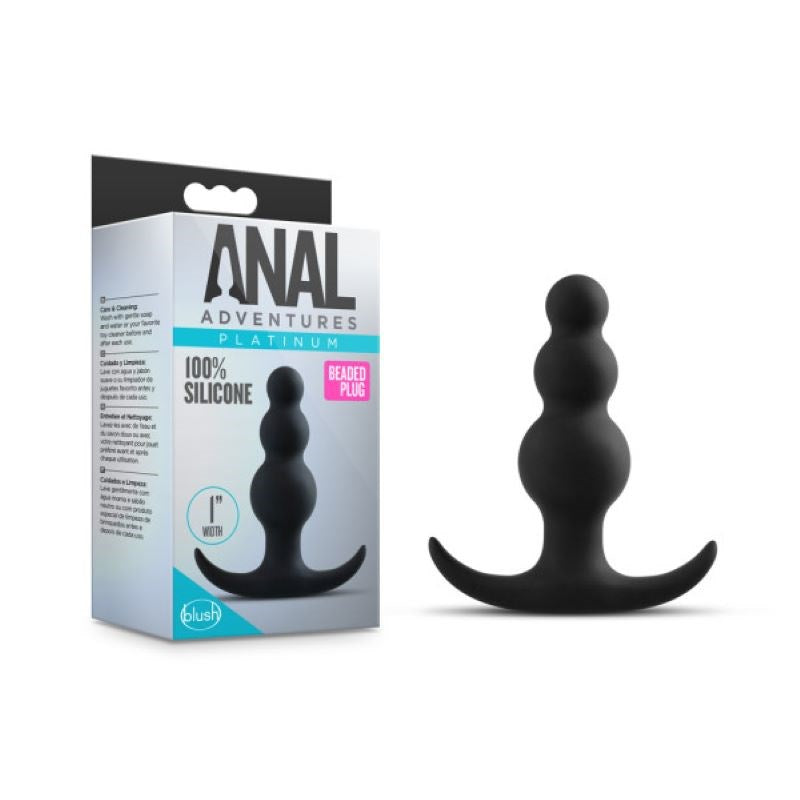 Anal Adventures Platinum Beaded Plug - Black - - Butt Plugs