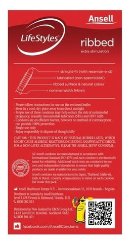 Lifestyle Ribbed Condoms 12 Pk by Ansell - Condoms