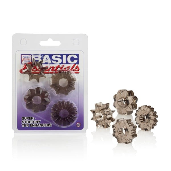 Basic Essentials Set of 4 Cock Rings - - Stretchy Cock Rings