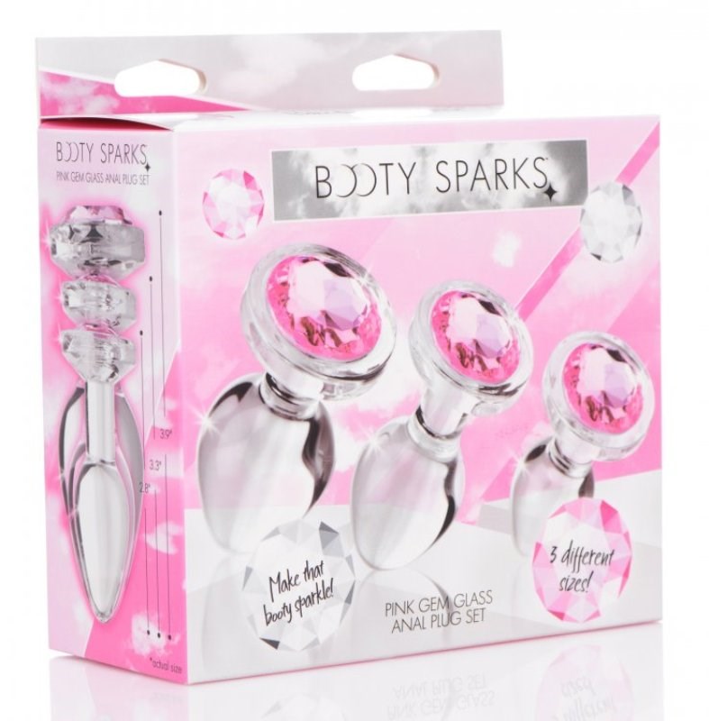 Booty Sparks Pink Gem Glass Anal Plug Set - - Butt Plugs