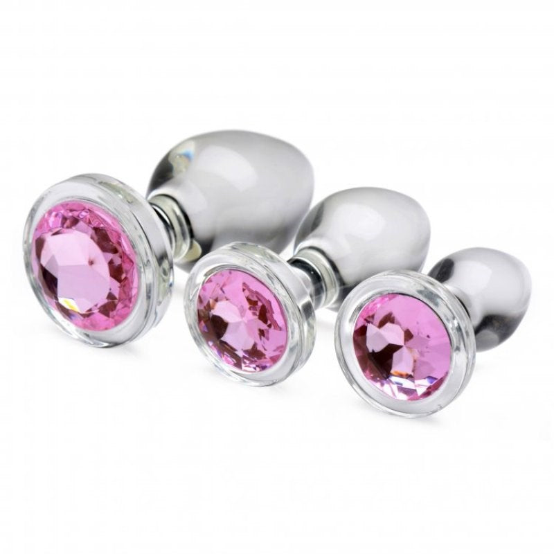 Booty Sparks Pink Gem Glass Anal Plug Set - - Butt Plugs