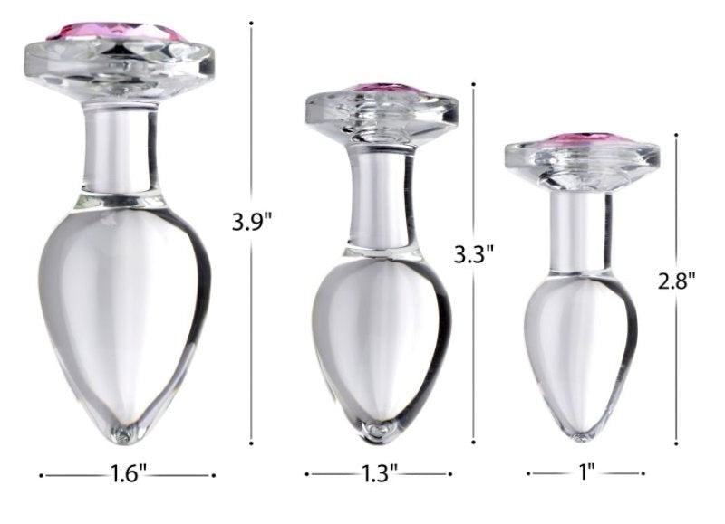 Booty Sparks Pink Gem Glass Anal Plug Set - - Butt Plugs