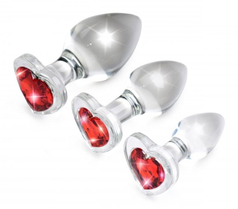 Booty Sparks Red Heart Gem Glass Anal Plug Set - - Butt Plugs