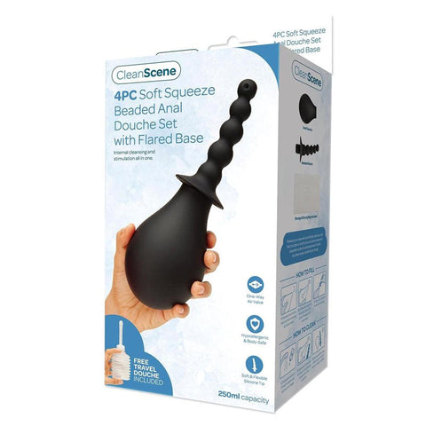CleanScene Squeeze Beaded Anal Douche Set with Flared Base - Enemas and Douches