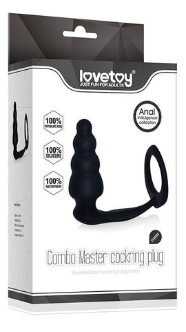 Combo Master Cockring Plug Black by Lovetoy - Stretchy Cock Rings