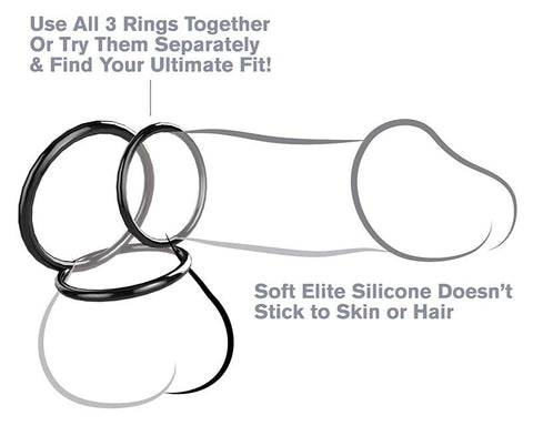 Fantasy 3 Silicone Cock Ring Stamina Set by Pipedream - Cock Rings