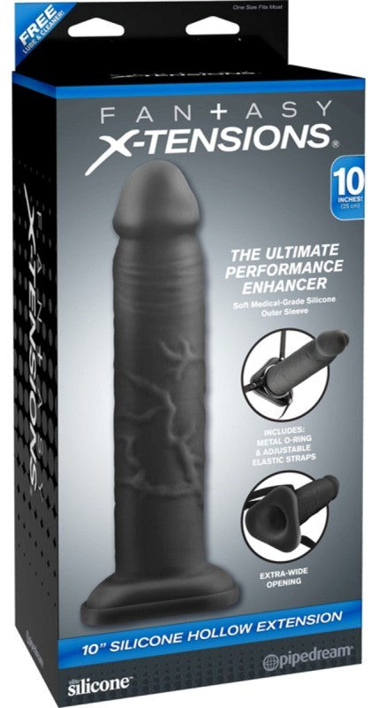 Fantasy Xtensions Silicone Hollow Extension Black 10 inch - - Pumps, Extenders and Sleeves