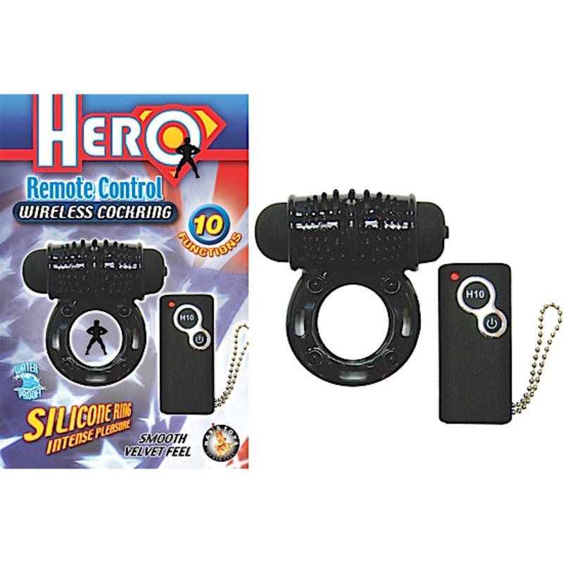 Hero Remote Control Wireless Cock Ring Black - - Cock Rings