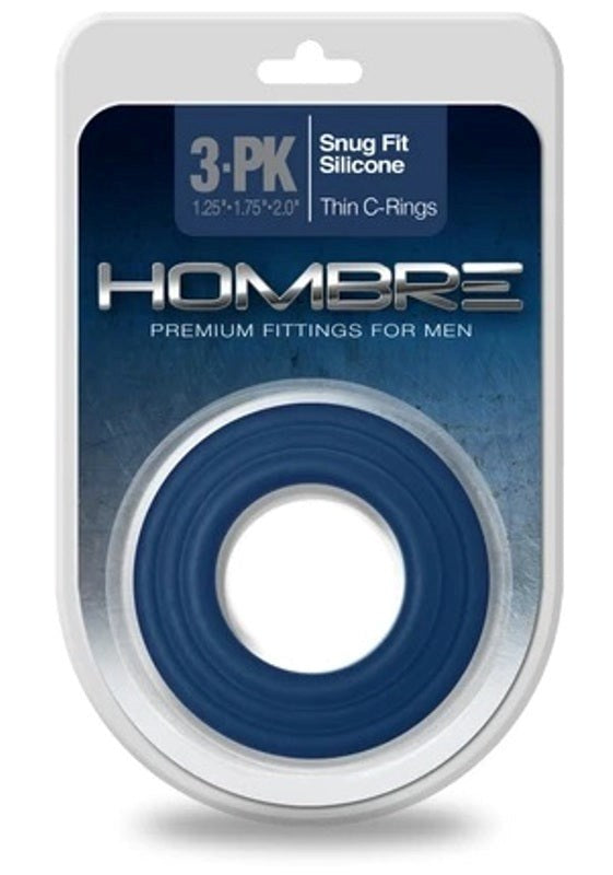 Hombre Snug-Fit Silicone Thin C-Rings 3 pk Navy - - Stretchy Cock Rings