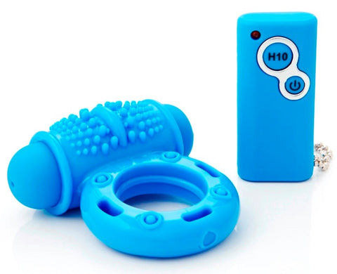 10 Function Remote Control Wireless Cockring Blue - Cock Rings