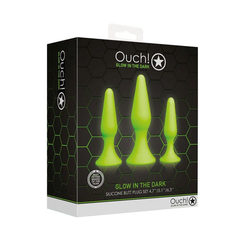 Ouch Glow In Dark Butt Plug Set by Shots Toys - Butt Plugs