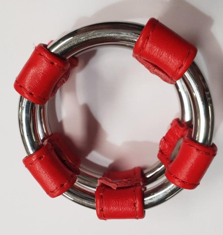 Plain Tube Steel Double Cock Ring Red - - Cock Rings