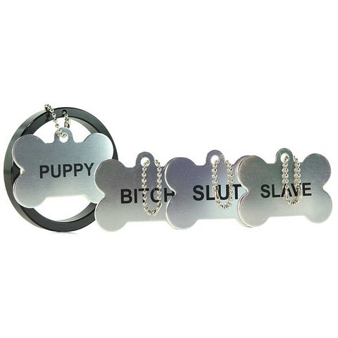 Aluminum Cock Ring With 4 Dog Tags by XR Brands - Cock Rings