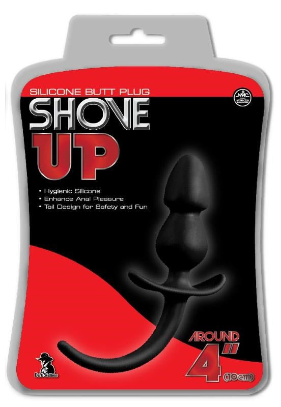 Shove Up 4 Black Silicone Butt Plug with Tail - - Butt Plugs