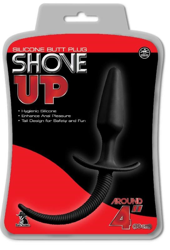 Shove Up 4 Inch Silicone Butt Plug with Tail Black - - Butt Plugs