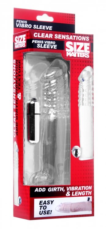 Size Matters Clear Sensations Penis Vibro Sleeve With Bullet - - Pumps, Extenders and Sleeves