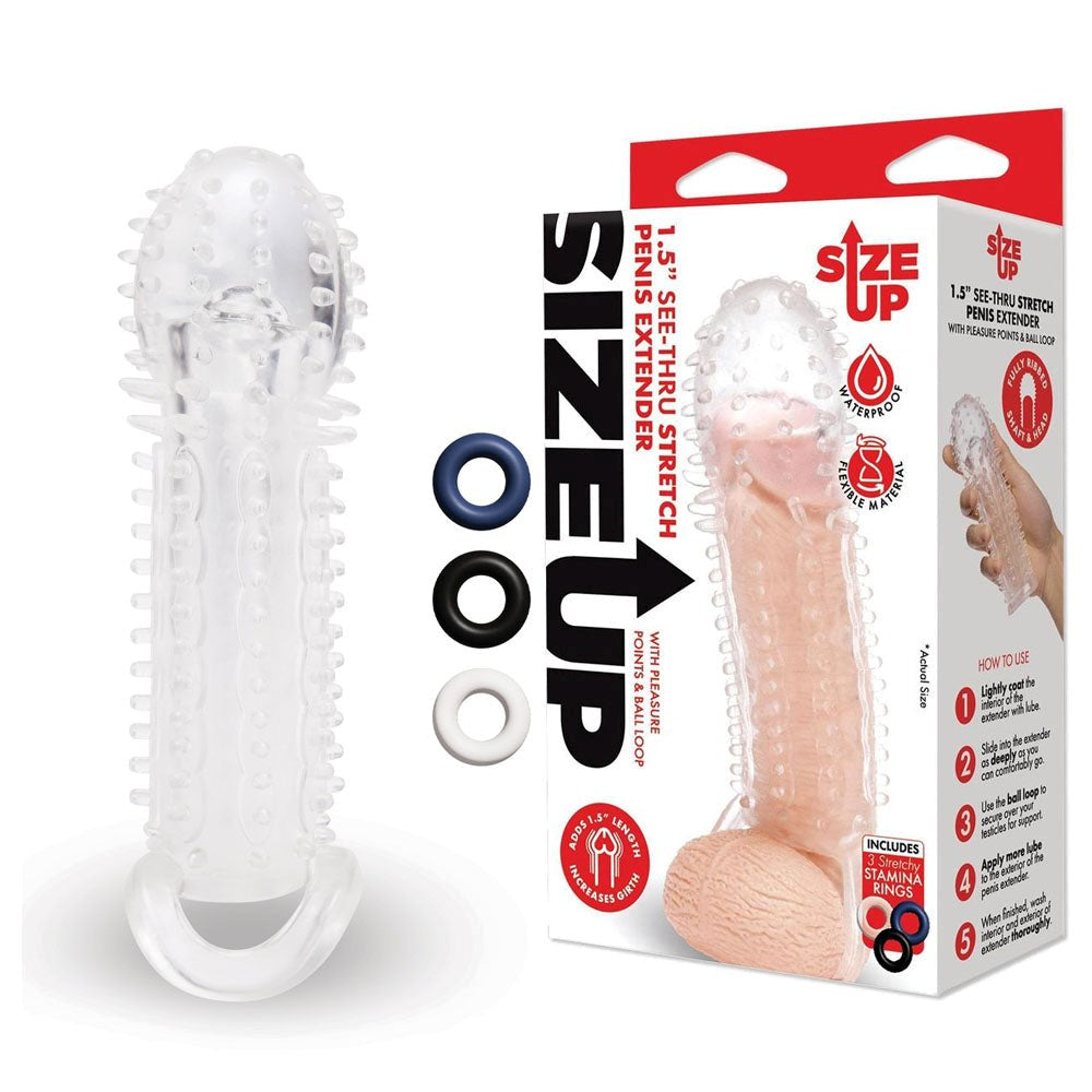 Size Up 1.5 Inch See-Thru Stretch Penis Extender - - Pumps, Extenders and Sleeves