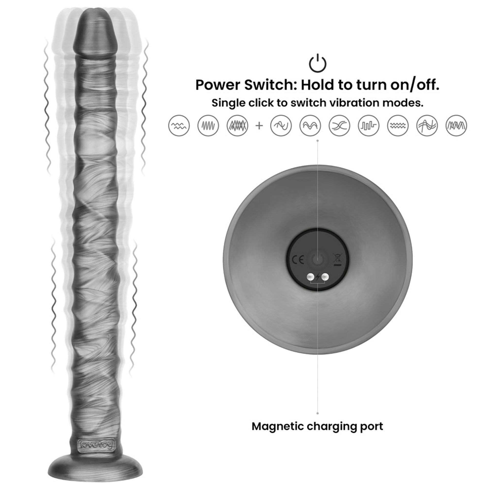 Lovetoy King Sized Vibrax Slider Vibrating Dildo Grey - Vibrating Dildos