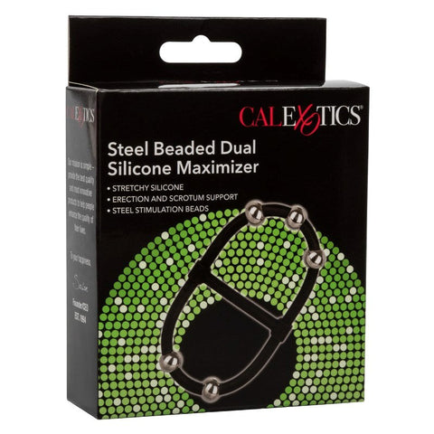 Steel Beaded Dual Silicone Maximizer by CalExotics - Stretchy Cock Rings