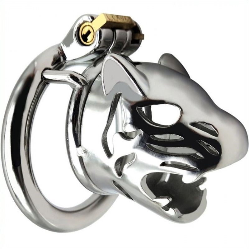 Tiger Head Steel Cock Cage - - Male Chastity