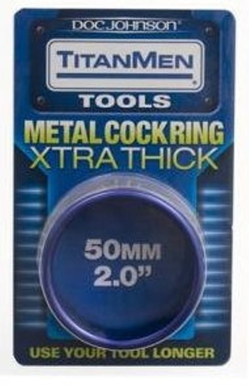 TitanMen Tools Xtra Thick Metal Cock Ring 50mm Blue - - Steel Cock Rings