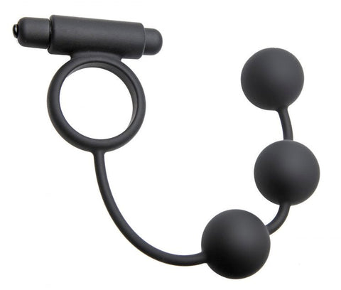 Tri-Orb Vibrating Cock Ring and Heavy Silicone Anal Balls - Cock Rings