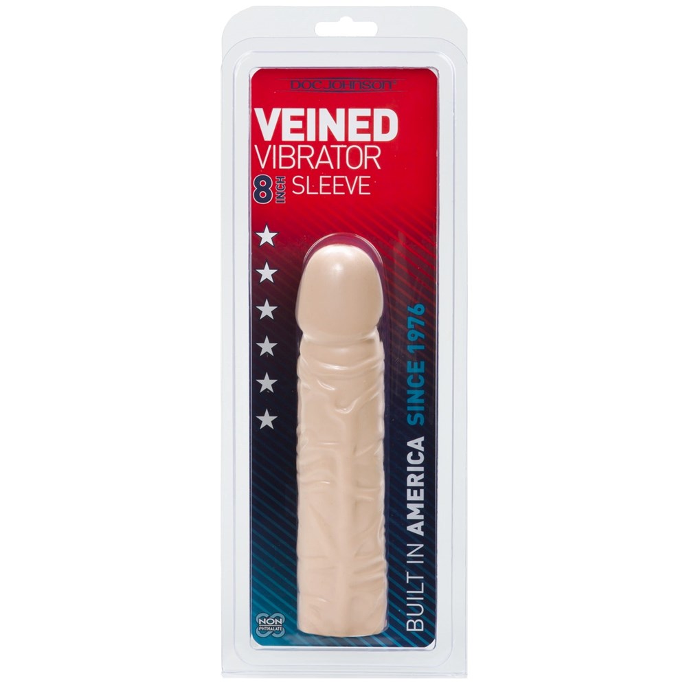 Veined Vibrator 8 Inch Sleeve White - - Pumps, Extenders and Sleeves