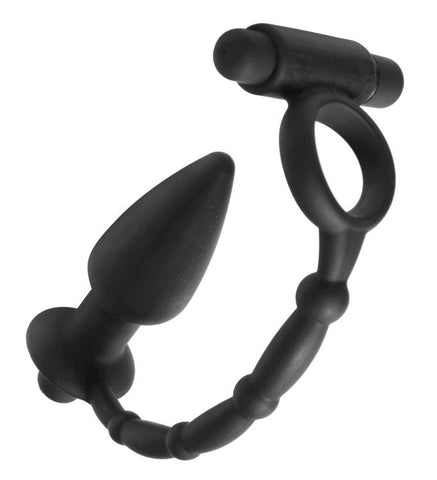 Viaticus Cock Ring With Anal Vibe Plug by XR Brands - Cock Rings