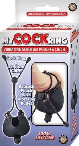 Vibrating Scrotum Pouch with Cinch by Nasstoys - Stretchy Cock Rings