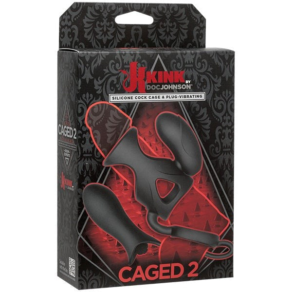 Vibrating Silicone Cock Cage with Ball Strap and Dual Bullets - - Cock Rings