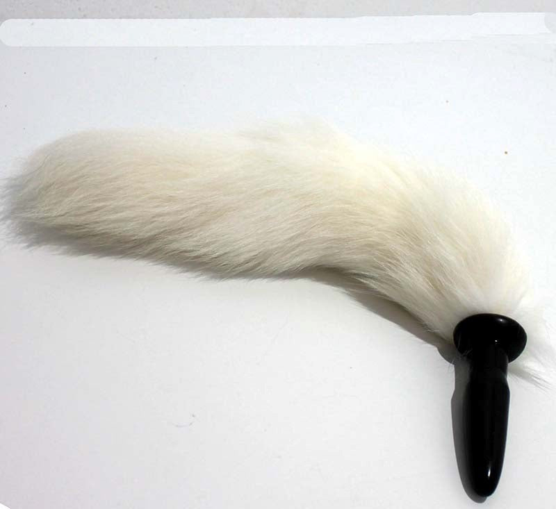 White Faux Fox tail Silicone Anal Plug - - Butt Plugs