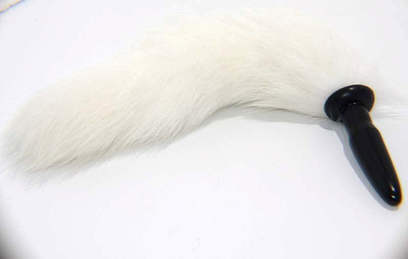 White Faux Fox tail Silicone Anal Plug - - Butt Plugs