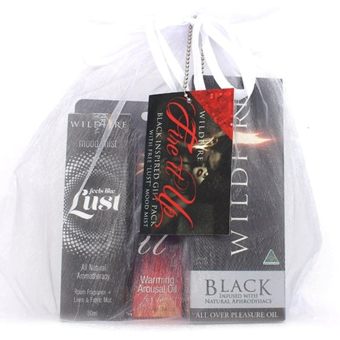 Wildfire Fire it Up Black Adult Massage Oils Gift Pack - Delay and Excite Sprays