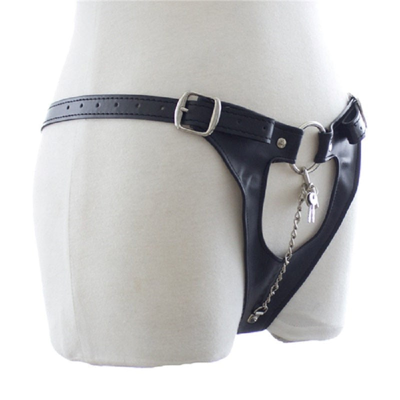 Womens Leather Chastity Thong - - Male Chastity