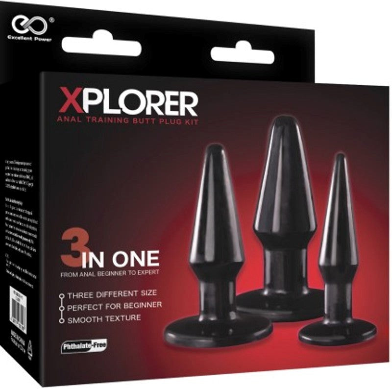 Xplorer Anal Training Butt Plug Kit - Black - - Butt Plugs