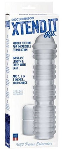 Xtend It Ribbed Frost Penis Extender Kit by Doc Johnson - Pumps, Extenders and Sleeves
