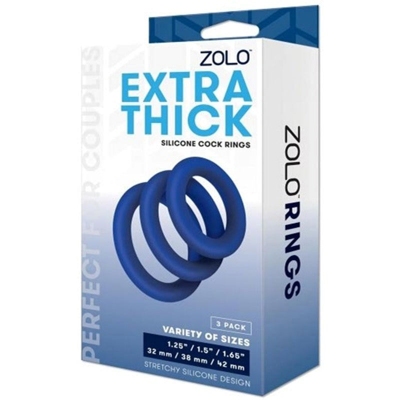 Zolo Extra Thick Silicone Cock Ring 3 pack - - Stretchy Cock Rings