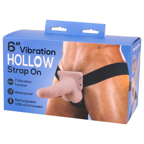 6 Inch Vibration Hollow Waterproof Strap On - Realistic Dildos