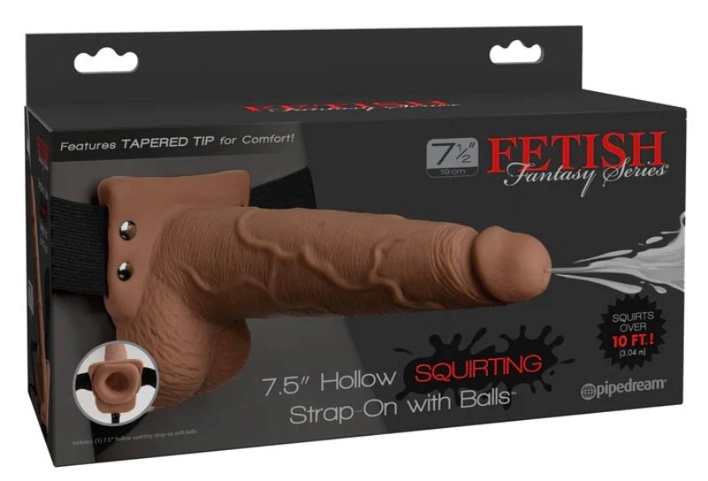 7.5 inch Hollow Squirting Strap-On with Balls - - Strap On Sextoys