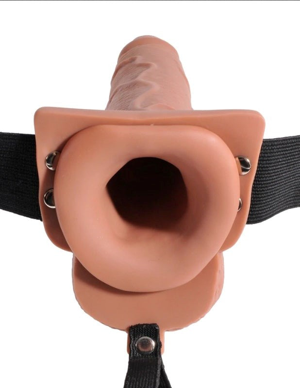 7.5 inch Hollow Squirting Strap-On with Balls - - Strap On Sextoys