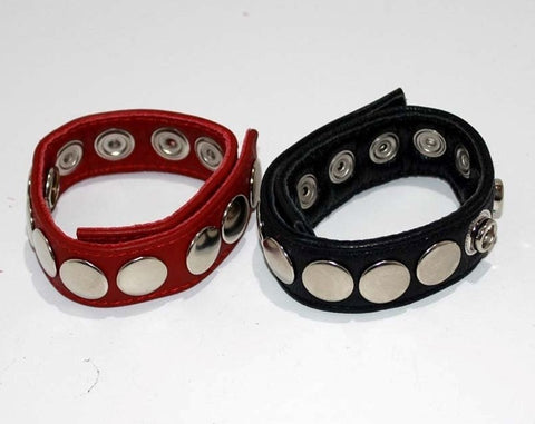8 Speed Red Leather Cock Ring by Hell's Couture - Ball and Cock Toys