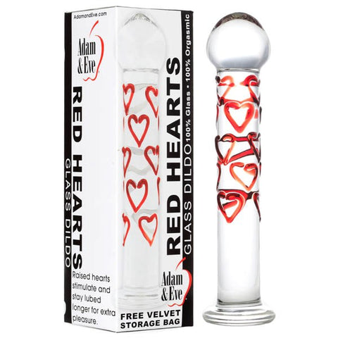 Red Hearts Glass Dildo Sex Toy by Adam & Eve Sextoys - Glass Sex Toys