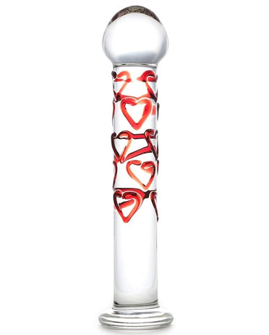 Red Hearts Glass Dildo Sex Toy by Adam & Eve Sextoys - Glass Sex Toys