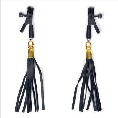 Alligator Tip Clamp with Leatherette Tassels - Nipple and Clit Clamps