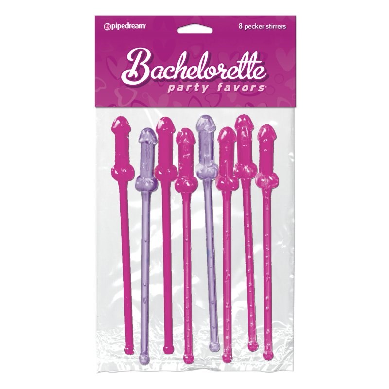 Bachelorette Party Favors Pink & Purple Pecker Stirrers 8 Pack - - Sex Games, Coupons and Tricks