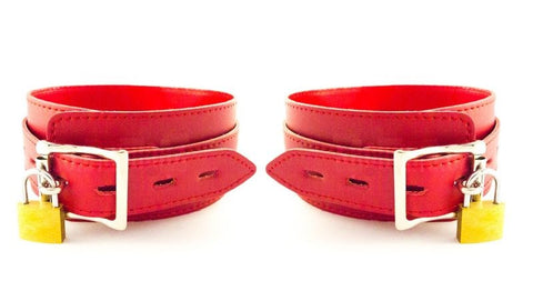 Faux Leather Collar Adjustable Red Thick Bondage Collar - Collars and Leads
