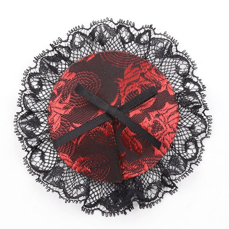 Black and Red Lace Overlay Nipple Pasties - - Fancy Dress Ups